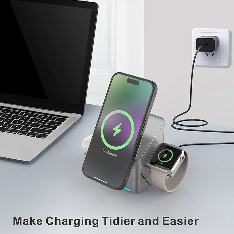 3-in-1 Wireless Charging Station – Fast Charger for iPhone, Apple Watch & AirPods Stand